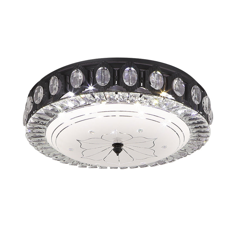 Modern Black Metal LED Flush Mount Bedroom Lamp with Crystal Accent