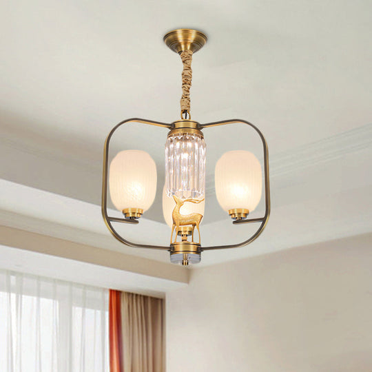 Frosted Glass Pendant Chandelier with Modernist Design - 3/6 Heads in Brass