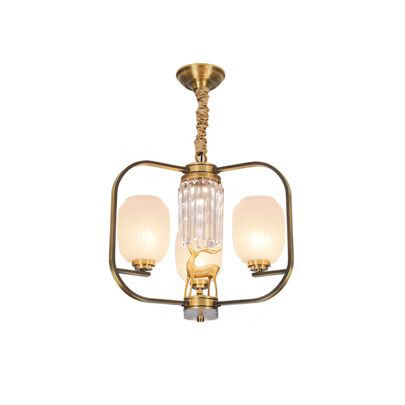 Frosted Glass Pendant Chandelier with Modernist Design - 3/6 Heads in Brass