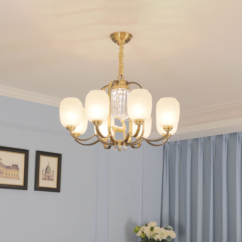 Frosted Glass Pendant Chandelier with Modernist Design - 3/6 Heads in Brass