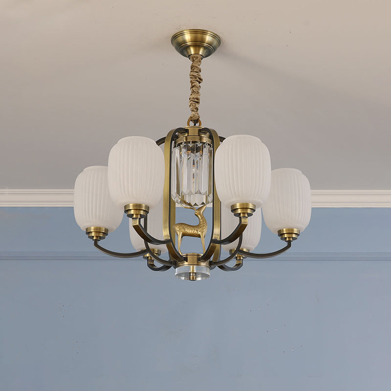 Frosted Glass Pendant Chandelier with Modernist Design - 3/6 Heads in Brass