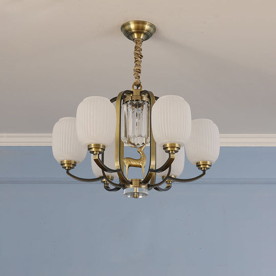 Frosted Glass Pendant Chandelier with Modernist Design - 3/6 Heads in Brass