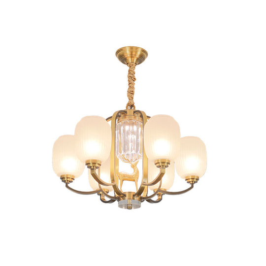 Frosted Glass Pendant Chandelier with Modernist Design - 3/6 Heads in Brass