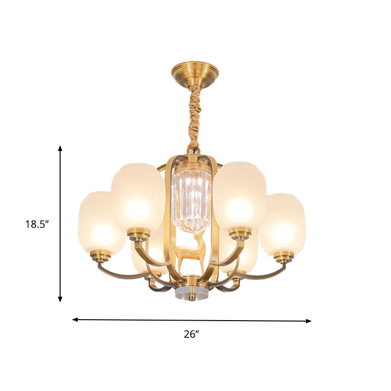 Frosted Glass Pendant Chandelier with Modernist Design - 3/6 Heads in Brass