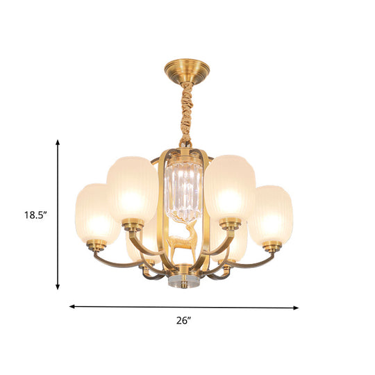 Frosted Glass Pendant Chandelier with Modernist Design - 3/6 Heads in Brass