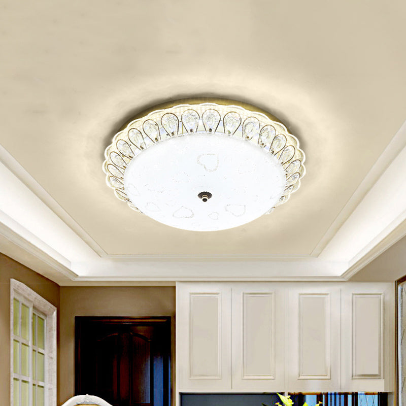 Frosted Glass Gold Ceiling Lamp - Domed LED Flush Light with Crystal Accent (16"/19.5" Wide)