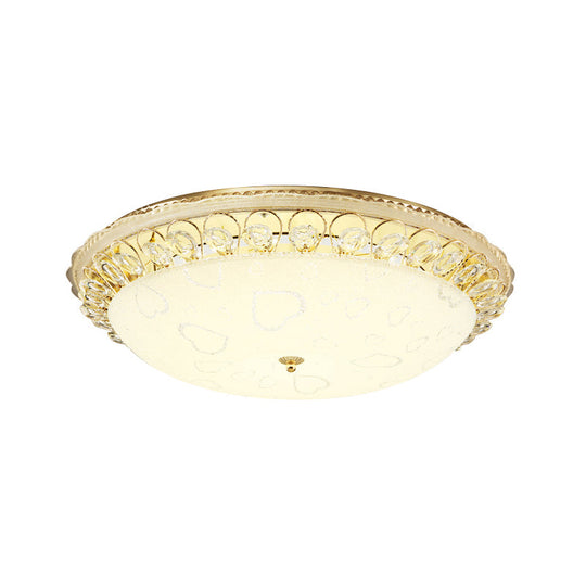 Frosted Glass Gold Ceiling Lamp - Domed LED Flush Light with Crystal Accent (16"/19.5" Wide)
