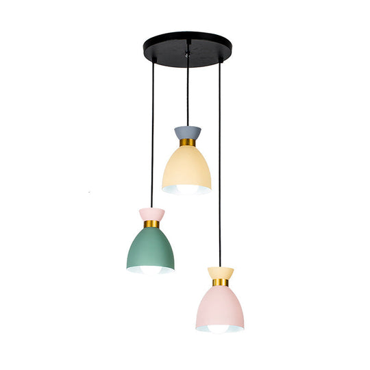 Macaron Cluster Pendant Light with Aluminum Shade in Green-Yellow-Pink - 3 Light Cup Hanging Fixture