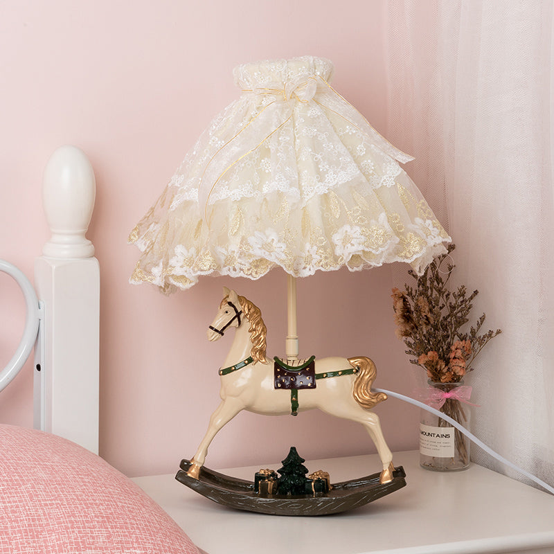 White Lace Kids Table Lamp with Rocking Horse Seesaw Base