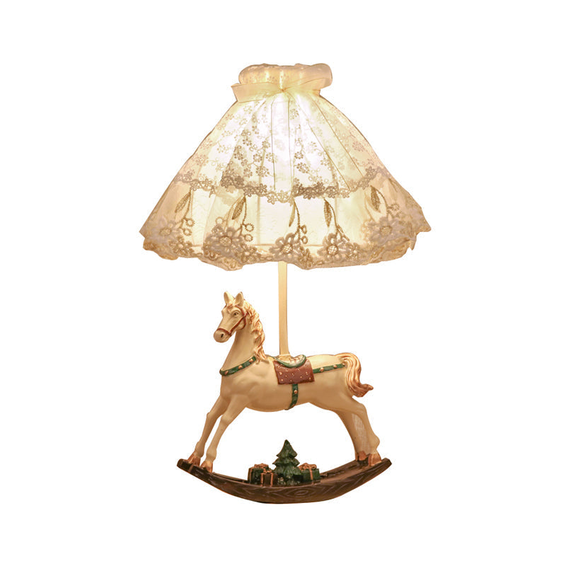 White Lace Kids Table Lamp with Rocking Horse Seesaw Base
