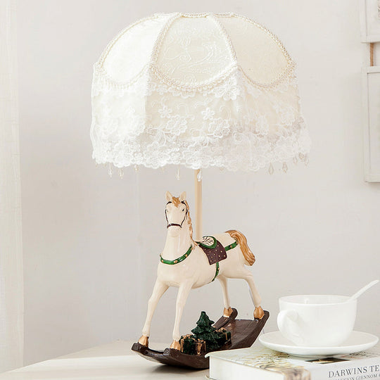 White Lace Kids Table Lamp with Rocking Horse Seesaw Base