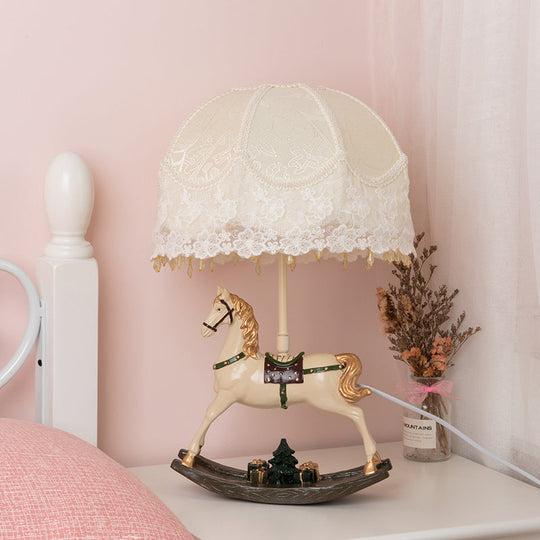 White Lace Kids Table Lamp with Rocking Horse Seesaw Base