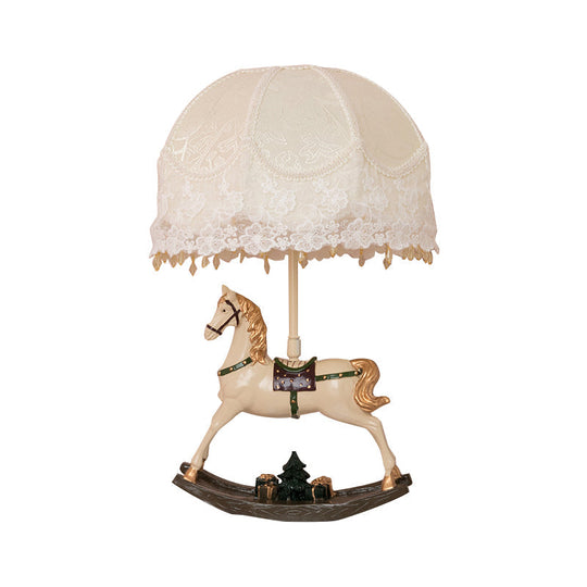 White Lace Kids Table Lamp with Rocking Horse Seesaw Base