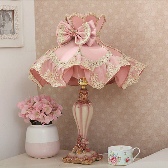 Pink Court Dress Lamp - Kids' Nightstand/Table Lighting with Lace Frill - 1 Bulb
