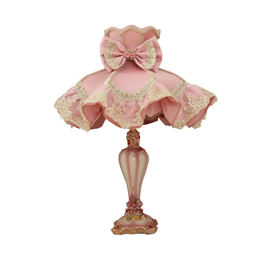 Pink Court Dress Lamp - Kids' Nightstand/Table Lighting with Lace Frill - 1 Bulb