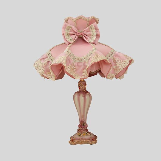 Pink Court Dress Lamp - Kids' Nightstand/Table Lighting with Lace Frill - 1 Bulb