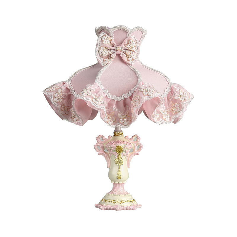 Royal Dress Girl's 1-Light Bedside Lamp with Pink Fabric Shade & Sculpted Base - Kids Style Table Light