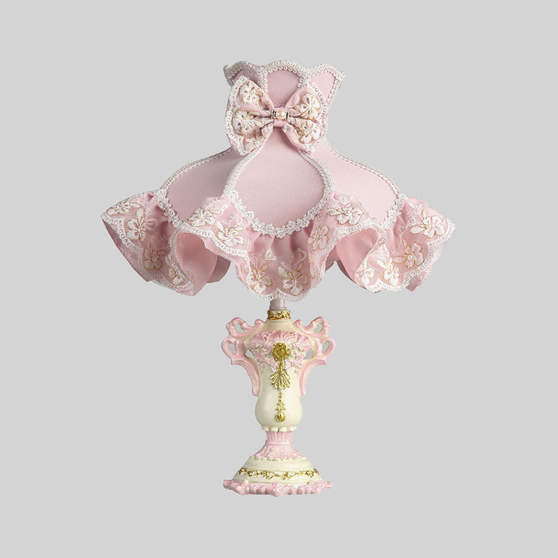 Royal Dress Girl's 1-Light Bedside Lamp with Pink Fabric Shade & Sculpted Base - Kids Style Table Light
