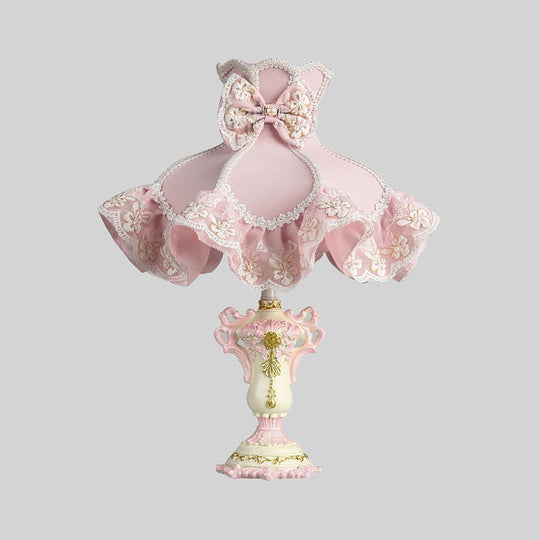 Royal Dress Girl's 1-Light Bedside Lamp with Pink Fabric Shade & Sculpted Base - Kids Style Table Light