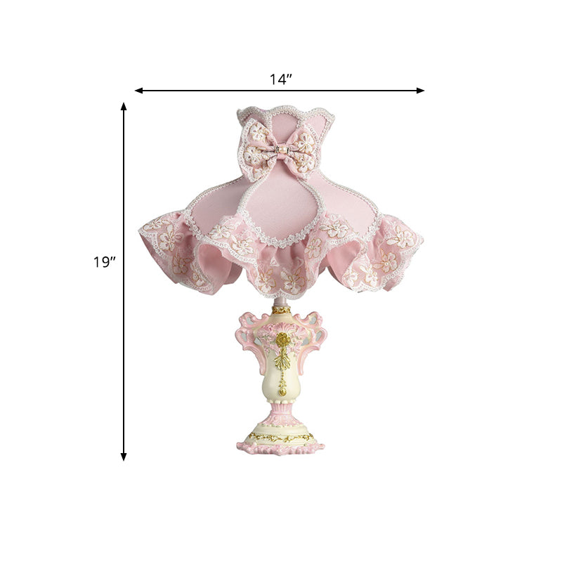 Royal Dress Girl's 1-Light Bedside Lamp with Pink Fabric Shade & Sculpted Base - Kids Style Table Light