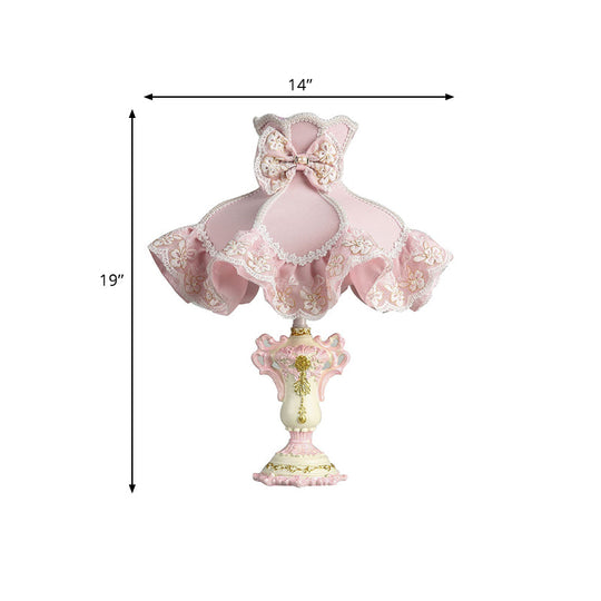 Royal Dress Girl's 1-Light Bedside Lamp with Pink Fabric Shade & Sculpted Base - Kids Style Table Light