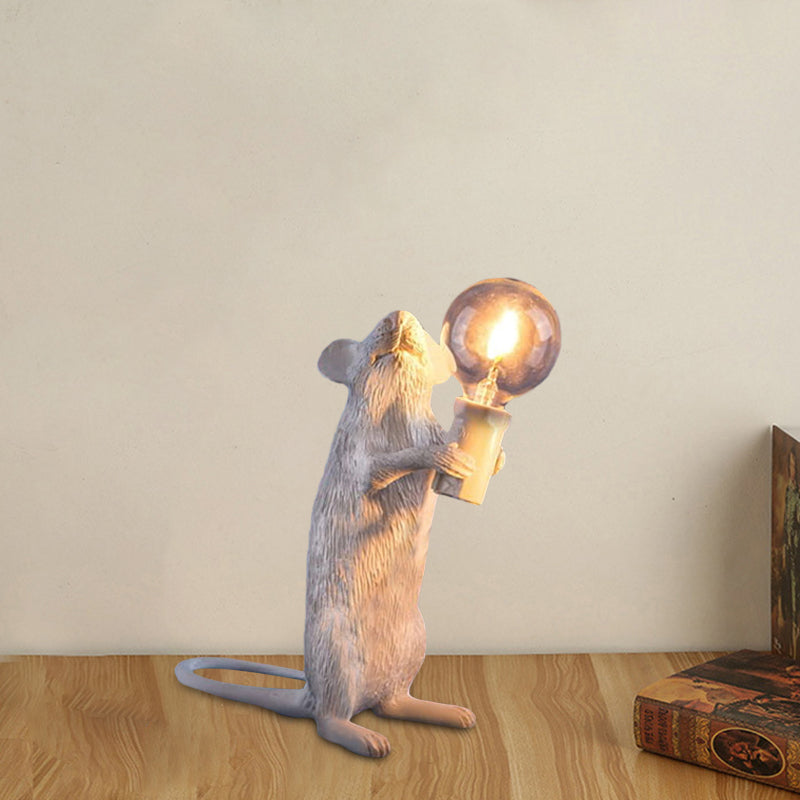 Kids Resin Mouse Night Light - Whimsical Bedside Table Lamp with 1 White Bulb