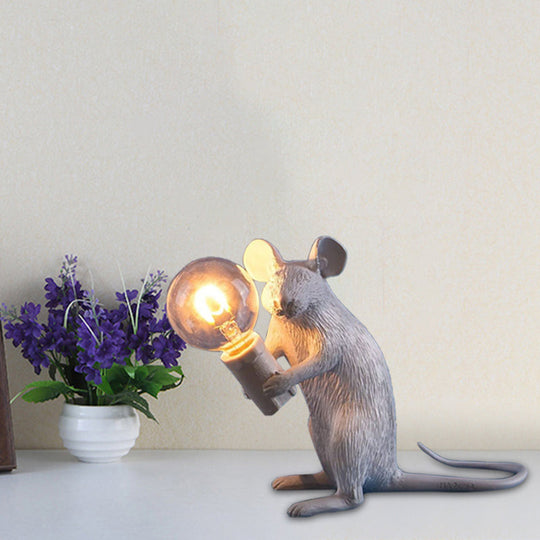 Kids Resin Mouse Night Light - Whimsical Bedside Table Lamp with 1 White Bulb