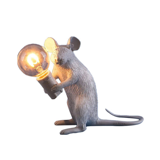 Kids Resin Mouse Night Light - Whimsical Bedside Table Lamp with 1 White Bulb