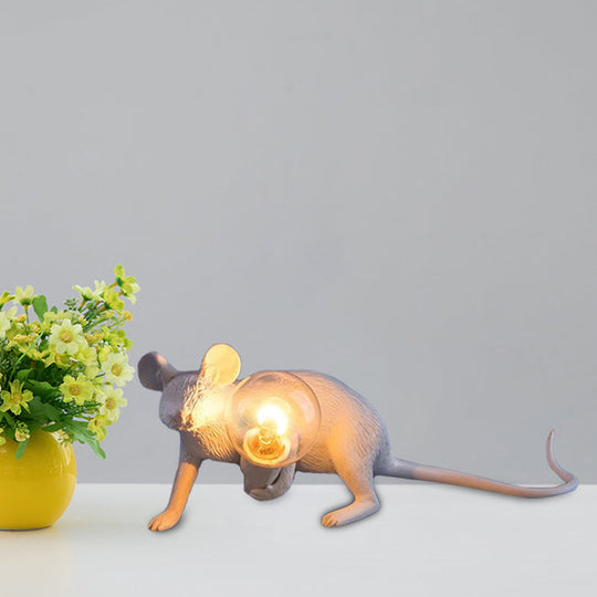 Kids Resin Mouse Night Light - Whimsical Bedside Table Lamp with 1 White Bulb