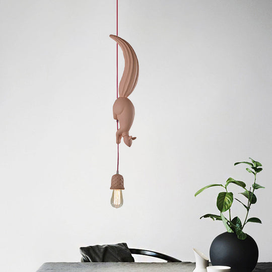 Squirrel Tracking Pinecone Ceiling Light for Kids with Resin Drop Pendant - White/Black/Brown