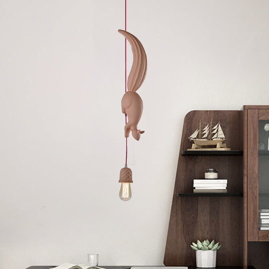 Squirrel Tracking Pinecone Ceiling Light for Kids with Resin Drop Pendant - White/Black/Brown