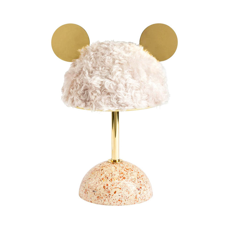 Plush Fabric Bear Table Lamp - Kids Style - Pink/Dark Green/Light Pink - Dome Terrazzo Base - Nightstand Light - 1 Bulb