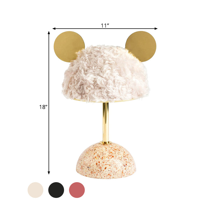 Plush Fabric Bear Table Lamp - Kids Style - Pink/Dark Green/Light Pink - Dome Terrazzo Base - Nightstand Light - 1 Bulb