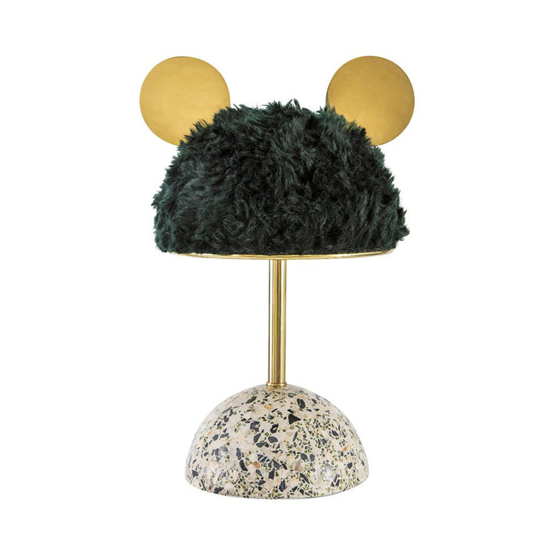 Plush Fabric Bear Table Lamp - Kids Style - Pink/Dark Green/Light Pink - Dome Terrazzo Base - Nightstand Light - 1 Bulb