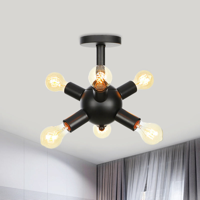 Industrial Metallic Sputnik Semi Flush Light Fixture - Stylish Black Coffee House Flush Mount Lamp with 6/9/12 Bulbs