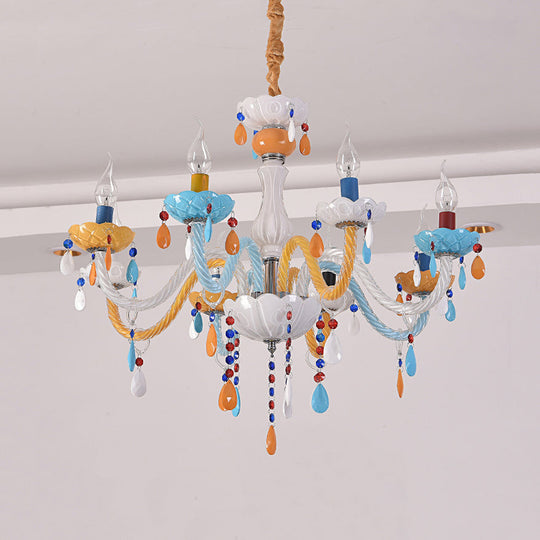 Colorful Kids Chandelier with Fake Candle & Crystal Accents – Perfect for Game Room