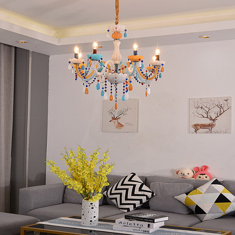 Colorful Kids Chandelier with Fake Candle & Crystal Accents – Perfect for Game Room