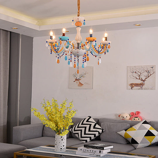 Colorful Kids Chandelier with Fake Candle & Crystal Accents – Perfect for Game Room