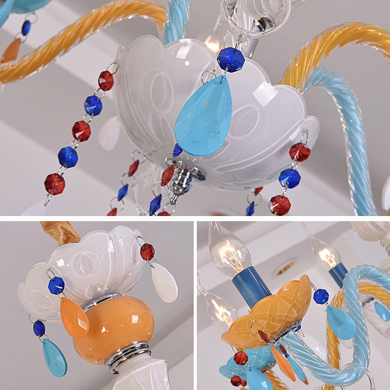 Colorful Kids Chandelier with Fake Candle & Crystal Accents – Perfect for Game Room