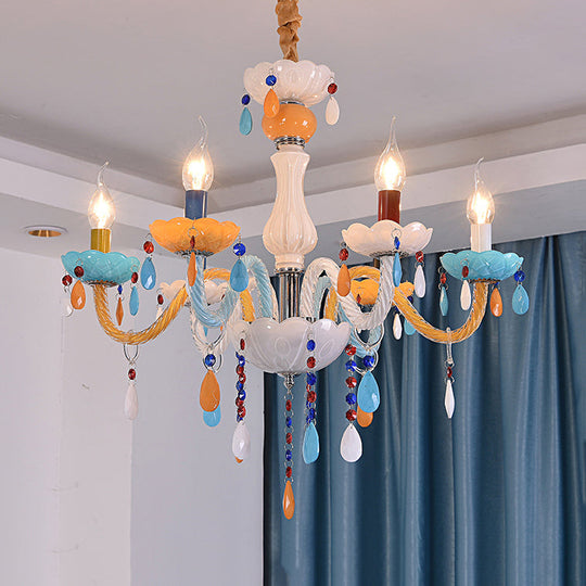 Colorful Kids Chandelier with Fake Candle & Crystal Accents – Perfect for Game Room