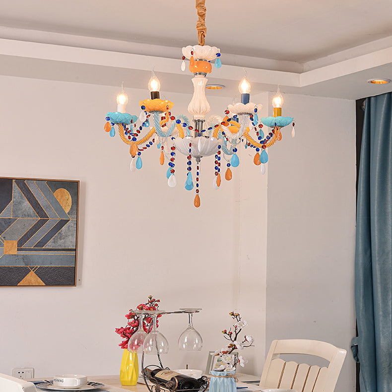 Colorful Kids Chandelier with Fake Candle & Crystal Accents – Perfect for Game Room