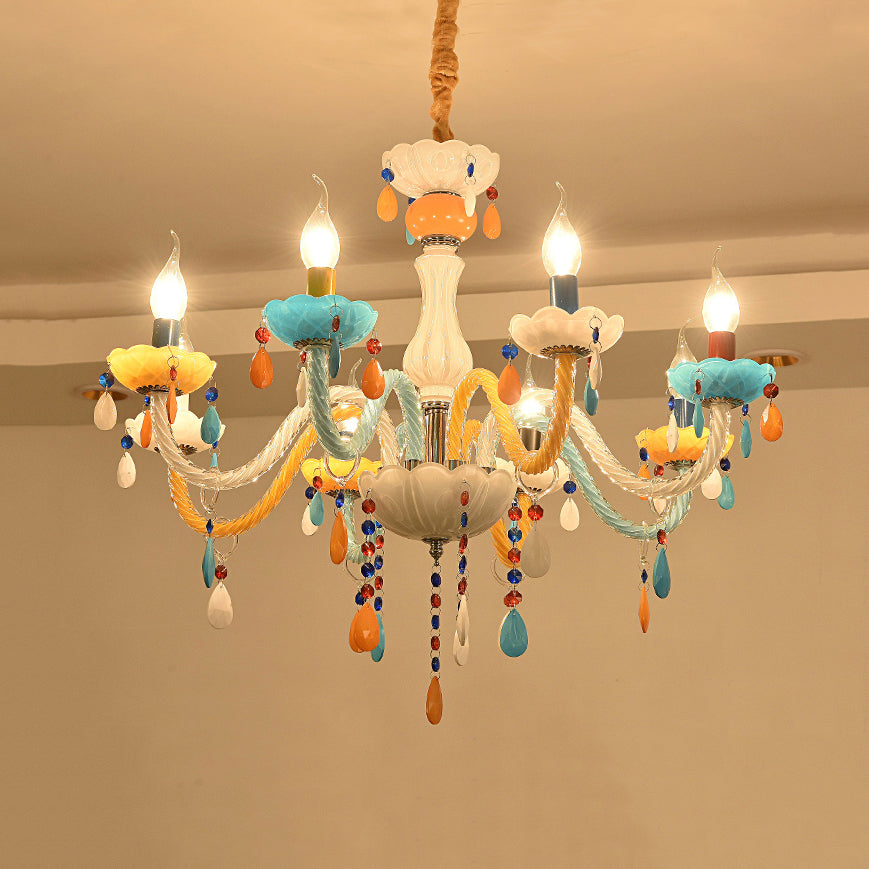 Colorful Kids Chandelier with Fake Candle & Crystal Accents – Perfect for Game Room