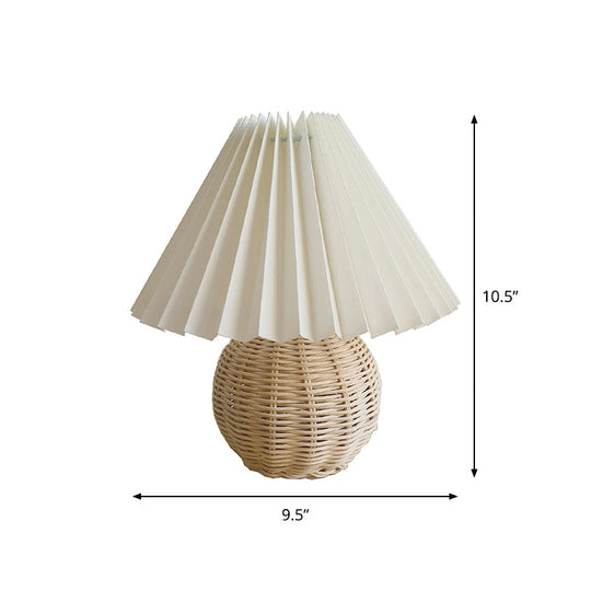 Bamboo Rattan Table Light - Modernist Design, 1 Bulb White Night Lamp with Pleated Shade