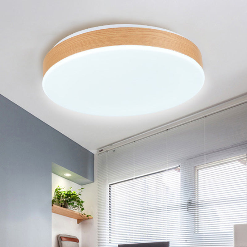 Modern LED Wood Round Flush Mount Fixture - Elegant Beige Flush Lamp for Foyer