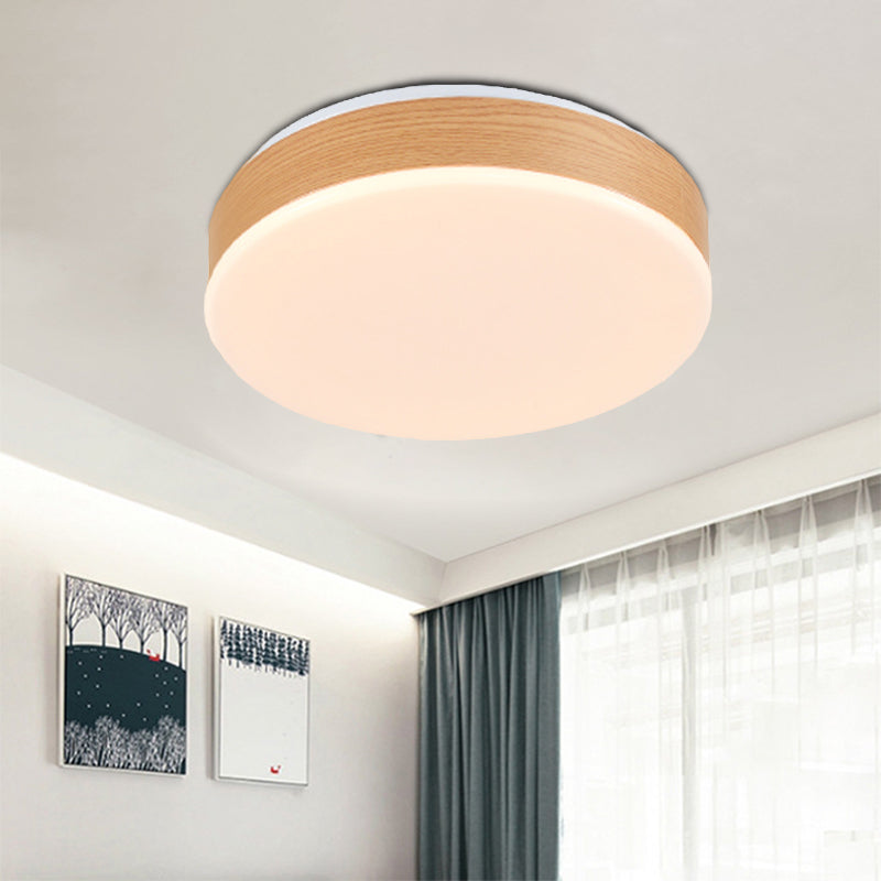 Modern LED Wood Round Flush Mount Fixture - Elegant Beige Flush Lamp for Foyer
