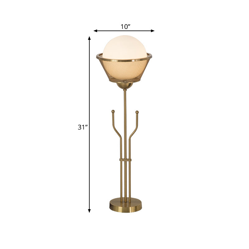 Modern Brass Finish Table Lamp with Trident Base - Metallic Reading Book Light