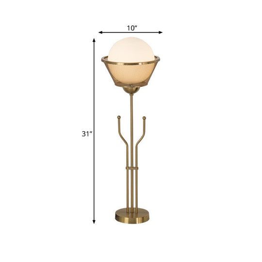Modern Brass Finish Table Lamp with Trident Base - Metallic Reading Book Light