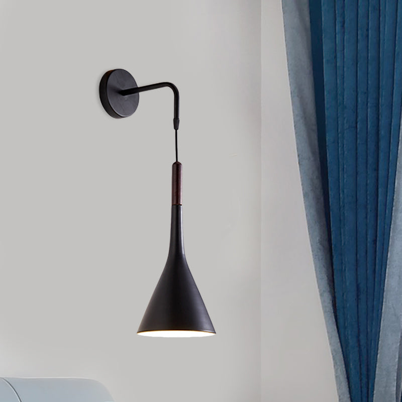 Modernist Metal Wall Sconce - Funnel Bedside lighting, 1-Light Pendant Lamp - Black/Grey