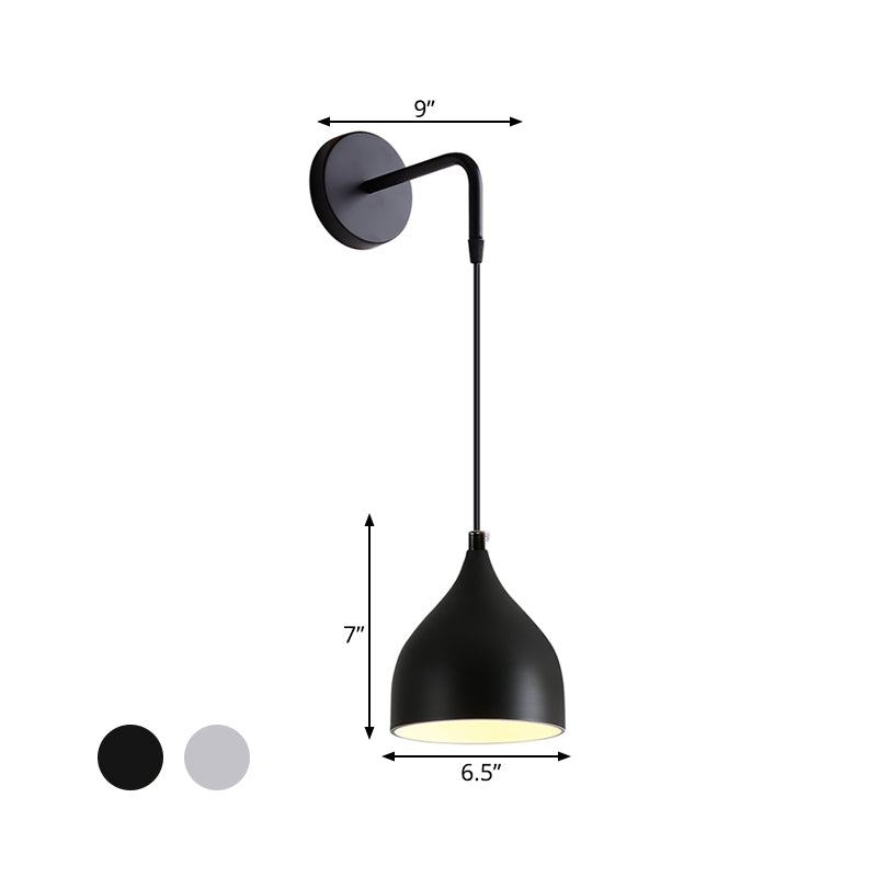 Modern Urn Shape Wall Mount Light with White/Black Finish - 1 Light Iron Wall Pendant Lamp for Bedside