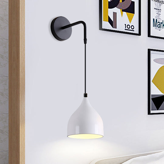 Modern Urn Shape Wall Mount Light with White/Black Finish - 1 Light Iron Wall Pendant Lamp for Bedside